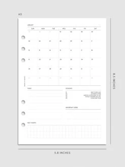 2025 Dated Admin Planner Inserts(2025 Dated Admin Planner Inserts) -Cloth And Paper Shop 2025 Dated Admin Planner Inserts A5 Monthly Spread Specs CP 1