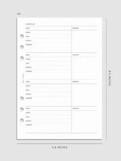 2025 Dated Monthly Planner Insert | Sunday Start(2025 Dated Monthly Planner Insert Sunday Start) -Cloth And Paper Shop 2025 Dated Monthly Planner Insert Sunday Start A5 Contacts Specs CP 1