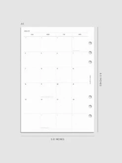 2026 Dated Monthly Planner Inserts | Sunday Start(2026 Dated Monthly Planner Inserts Sunday Start) -Cloth And Paper Shop 2026 dated monthly sunday start insert A5 2