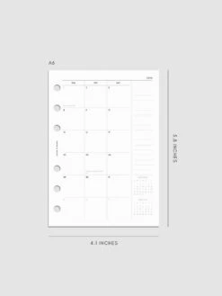 2026 Dated Monthly Planner Inserts | Sunday Start(2026 Dated Monthly Planner Inserts Sunday Start) -Cloth And Paper Shop 2026 dated monthly sunday start insert A6